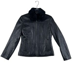 Vintage Wilsons Leather Jacket Womens Small Rabbit Fur Collar Thinsulate Y2K